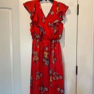 Ophelia Rose red floral print dress. Size Medium. Pre-loved.